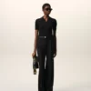 Pantalon large taille basse en laine vierge noire
