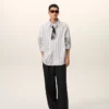 Pantalon large taille basse en laine vierge noire