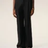 Pantalon large taille basse en laine vierge noire