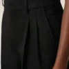 Pantalon large taille basse en laine vierge noire