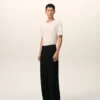 Pantalon large taille basse en laine vierge noire