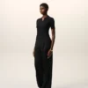 Pantalon large taille basse en laine vierge noire