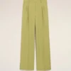 Pantalon large taille basse en laine vierge verte