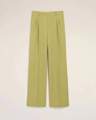 Pantalon large taille basse en laine vierge verte