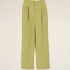 Pantalon large taille basse en laine vierge verte