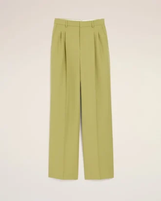Pantalon large taille basse en laine vierge verte