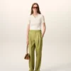 Pantalon large taille basse en laine vierge verte