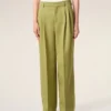 Pantalon large taille basse en laine vierge verte