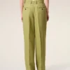 Pantalon large taille basse en laine vierge verte