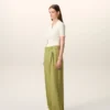 Pantalon large taille basse en laine vierge verte