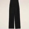 Pantalon large taille haute en laine vierge noire