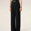 Pantalon large taille haute en laine vierge noire