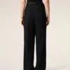 Pantalon large taille haute en laine vierge noire