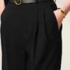 Pantalon large taille haute en laine vierge noire