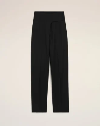 Pantalon noir en laine vierge à ceinture nouée