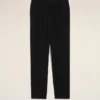 Pantalon noir en lin mélangé à taille élastiquée