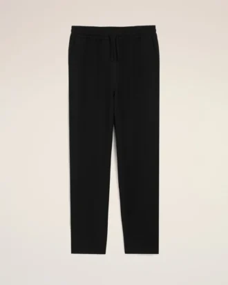 Pantalon noir en lin mélangé à taille élastiquée