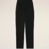 Pantalon noir en lin mélangé à taille élastiquée