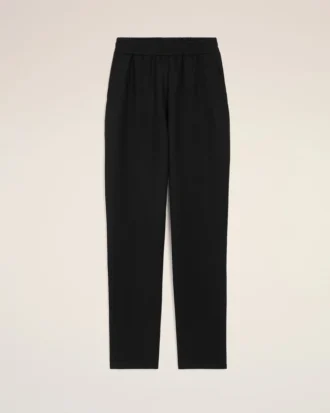 Pantalon noir en lin mélangé à taille élastiquée
