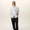 Pantalon noir en lin mélangé à taille élastiquée