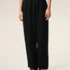Pantalon noir en lin mélangé à taille élastiquée