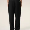 Pantalon noir en lin mélangé à taille élastiquée