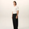 Pantalon noir en lin mélangé à taille élastiquée