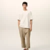 Pantalon oversize carotte en coton beige