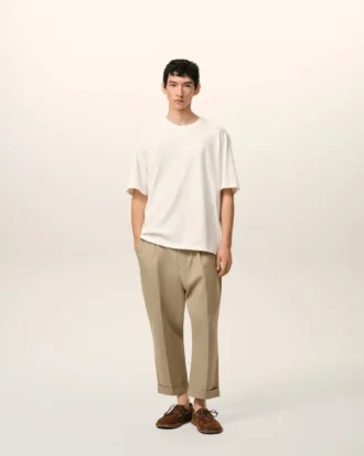 Pantalon oversize carotte en coton beige