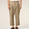 Pantalon oversize carotte en coton beige