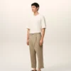 Pantalon oversize carotte en coton beige