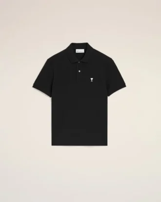 Polo Ami de Coeur noir à manches courtes en coton