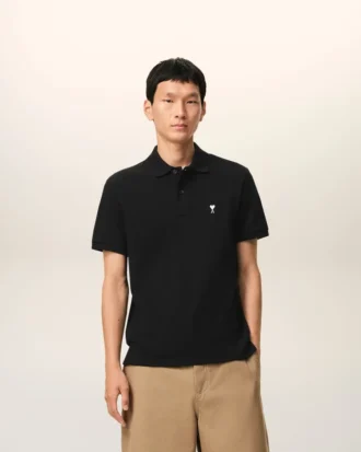 Polo Ami de Coeur noir à manches courtes en coton