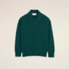 Polo carré en laine et coton vert