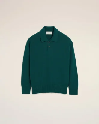 Polo carré en laine et coton vert