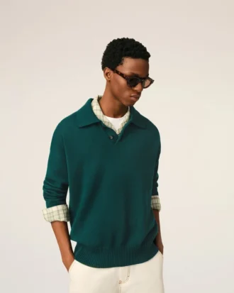 Polo carré en laine et coton vert