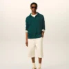 Polo carré en laine et coton vert