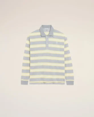 Polo en coton à rayures grises et jaunes