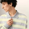 Polo en coton à rayures grises et jaunes