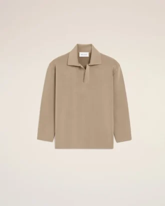 Polo à manches longues en laine beige