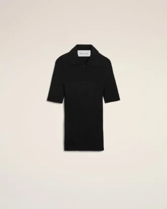 Polo noir à manches courtes en maille