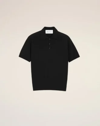 Polo noir à manches courtes en maille
