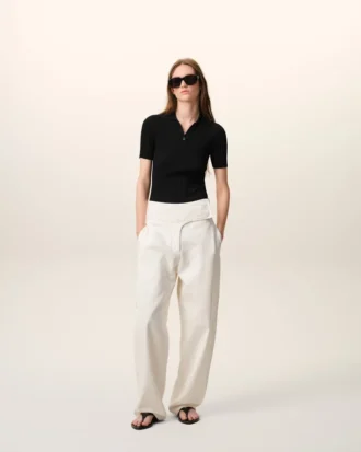 Polo noir à manches courtes en maille
