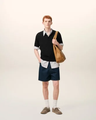 Polo noir à manches courtes en maille