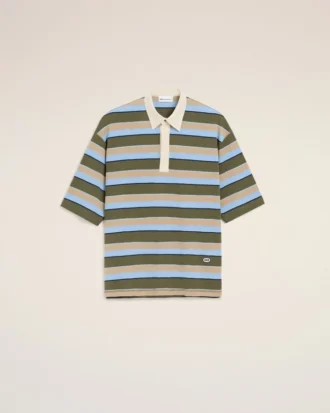 Polos en coton à rayures bleues avec patch « Ami »