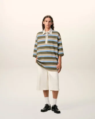 Polos en coton à rayures bleues avec patch « Ami »
