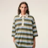 Polos en coton à rayures bleues avec patch « Ami »