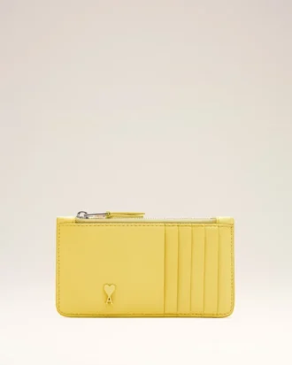 Porte-cartes Ami de Coeur en cuir de vachette jaune avec fermeture à glissière