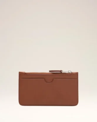 Porte-cartes Ami de Coeur en cuir de vachette marron avec fermeture éclair