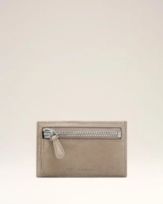 Porte-cartes à fermeture zippée Carrousel en cuir de vache gris